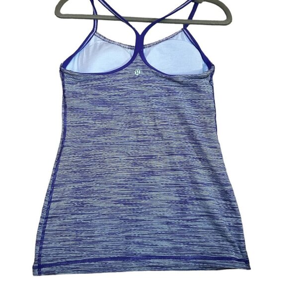 Lululemon Power Yoga Racerback Tank Top Purple Stripe Fitted Built in Bra 2-in-1 - Picture 3 of 9